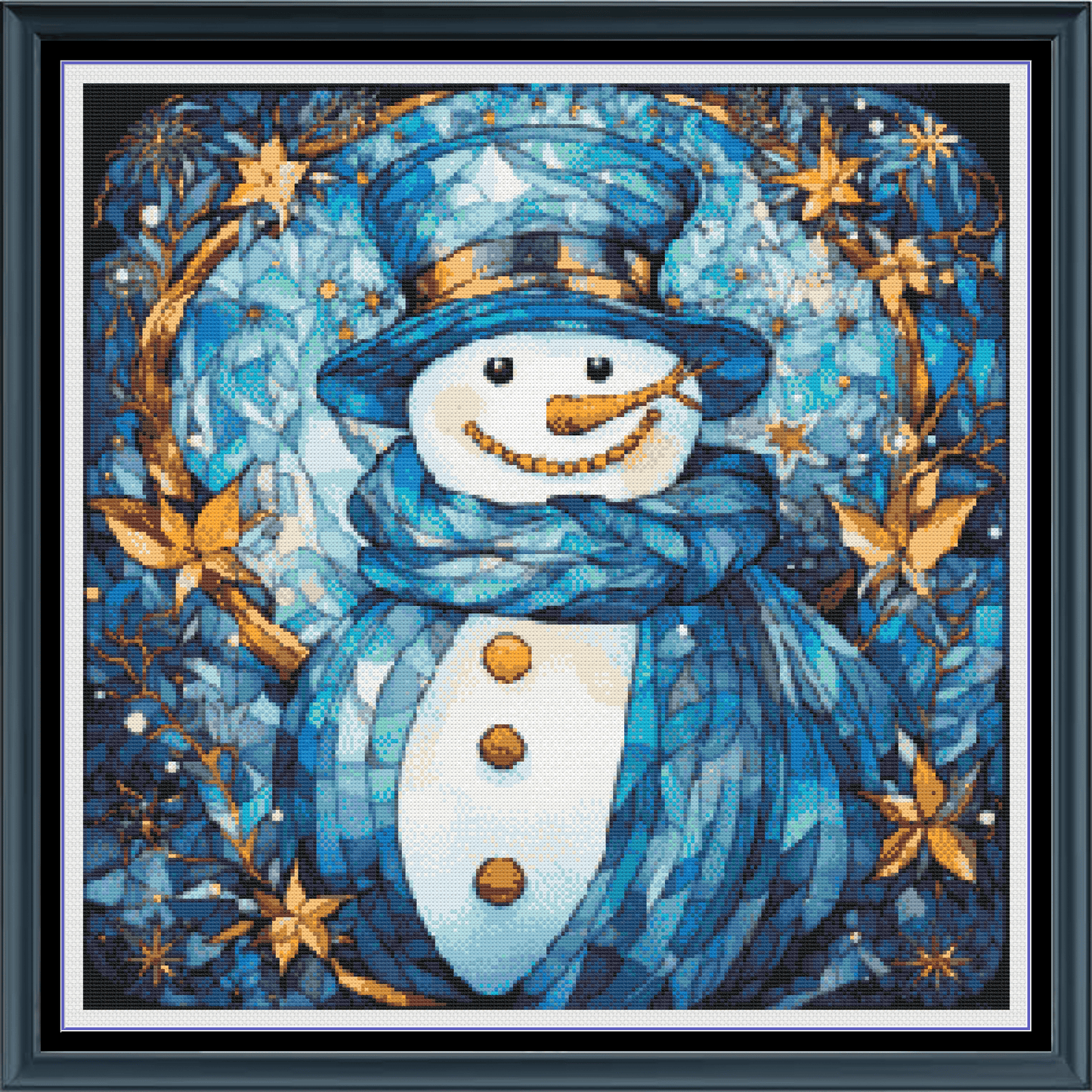Stitching Jules Design Cross Stitch Pattern Snowman Stained Glass Winter Snow Full Coverage Counted Cross-Stitch Pattern (Digital Download)