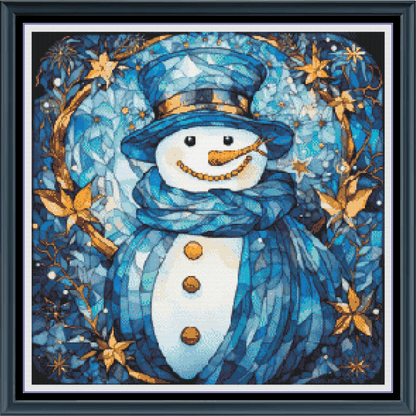 Stitching Jules Design Cross Stitch Pattern Snowman Stained Glass Winter Snow Full Coverage Counted Cross-Stitch Pattern (Digital Download)