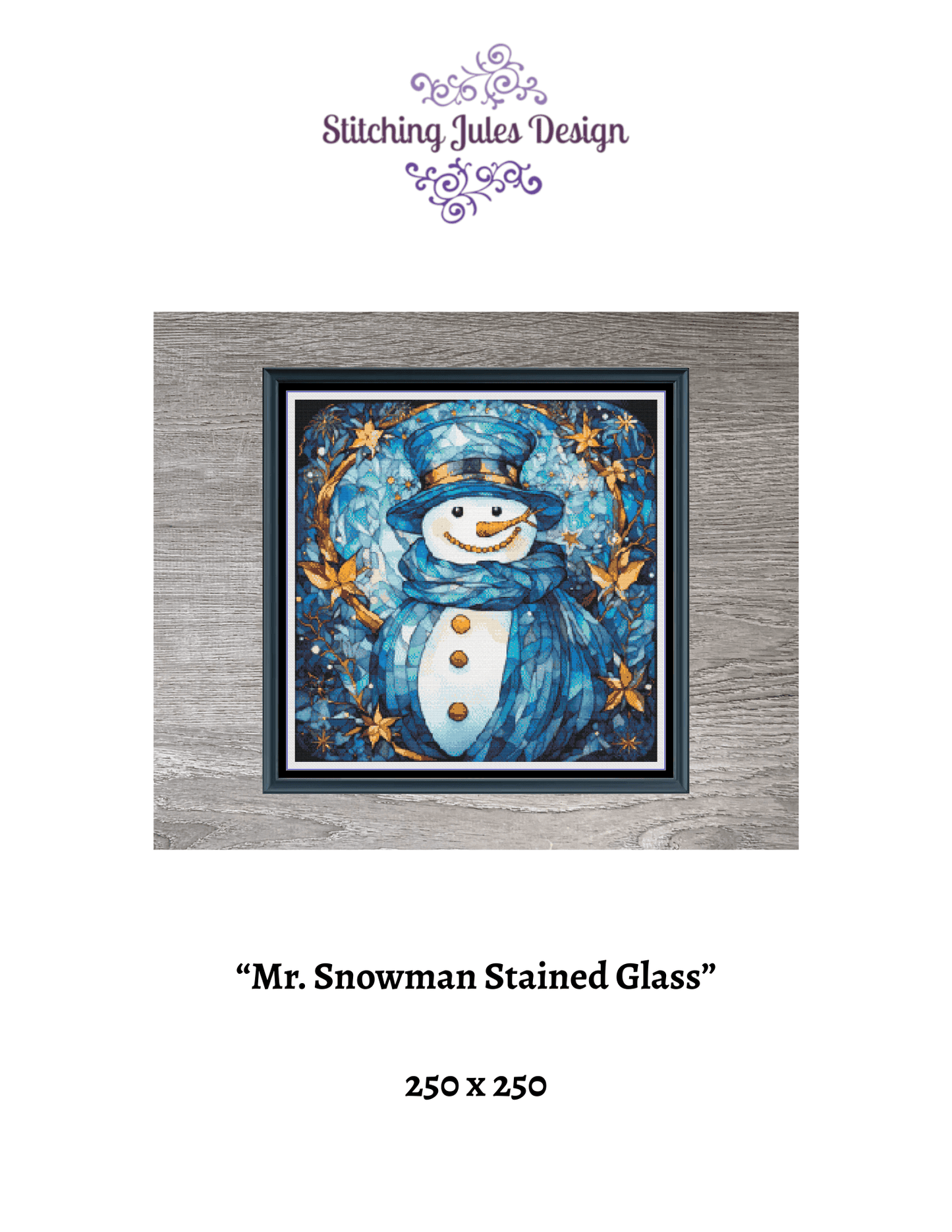 Stitching Jules Design Cross Stitch Pattern Snowman Stained Glass Winter Snow Full Coverage Counted Cross-Stitch Pattern (Digital Download)