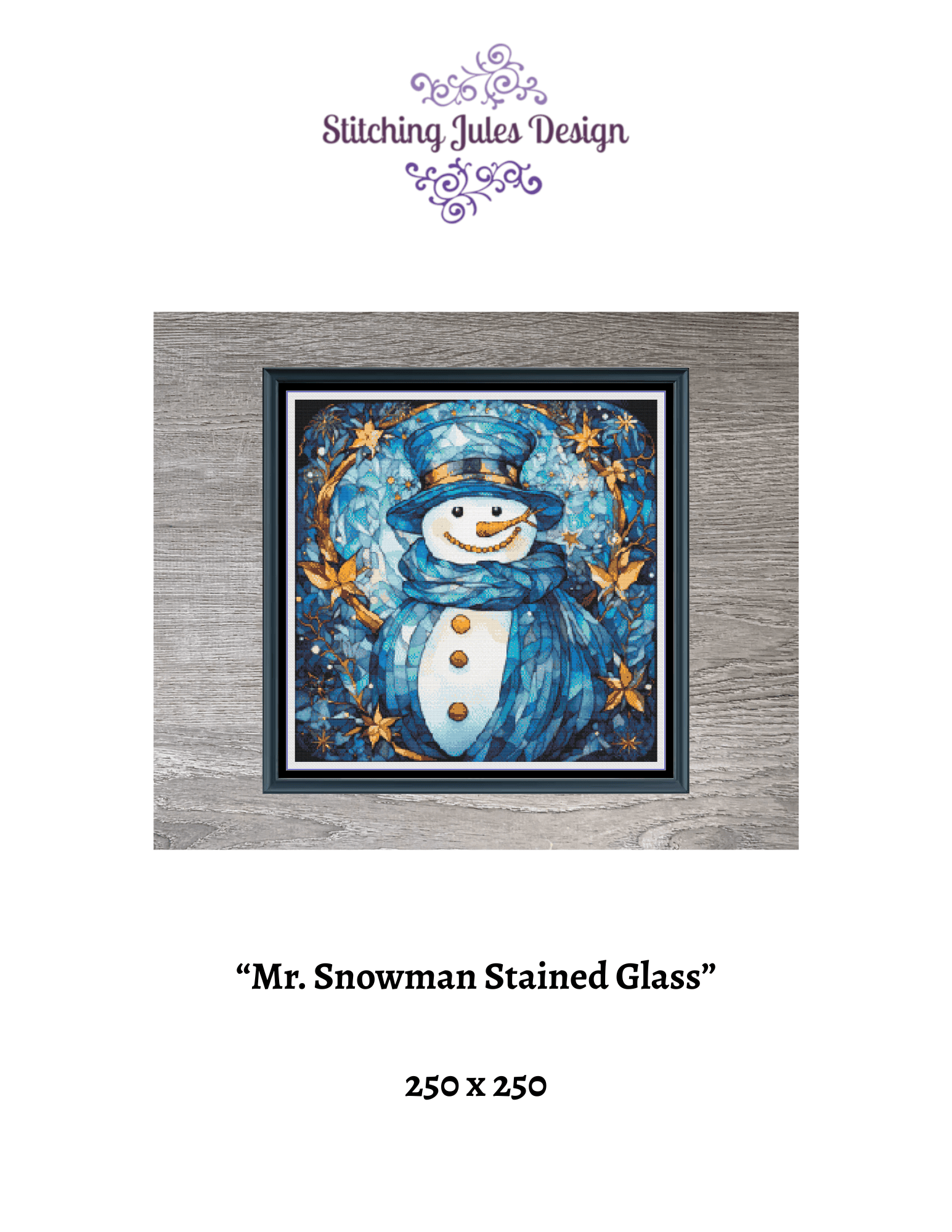 Stitching Jules Design Cross Stitch Pattern Snowman Stained Glass Winter Snow Full Coverage Counted Cross-Stitch Pattern (Digital Download)