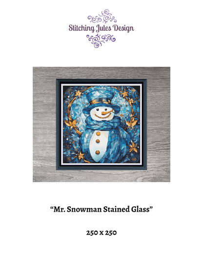Stitching Jules Design Cross Stitch Pattern Snowman Stained Glass Winter Snow Full Coverage Counted Cross-Stitch Pattern (Digital Download)