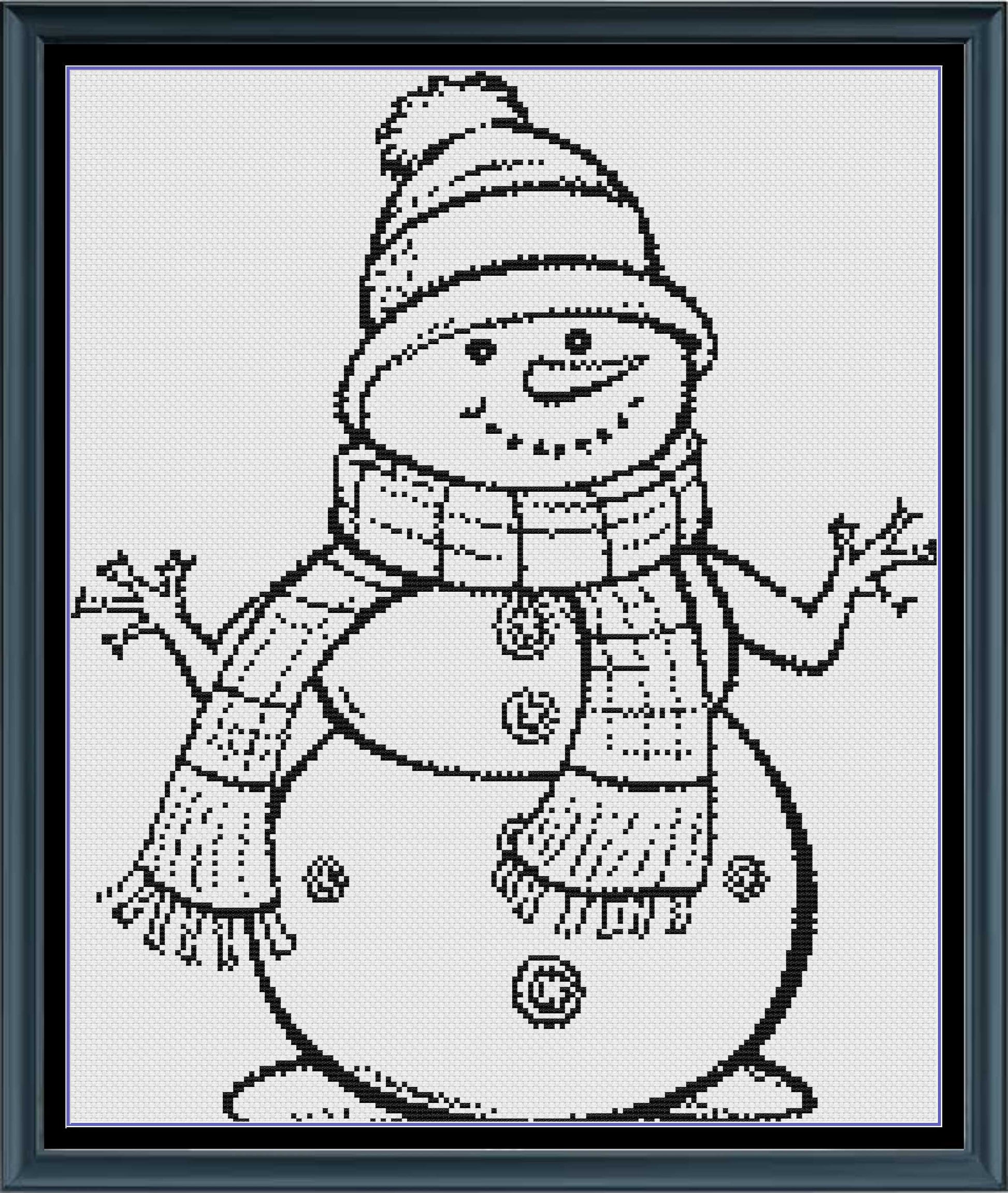 Stitching Jules Design Cross Stitch Pattern Snowman Winter Snow Medium Monochrome Counted Cross-Stitch Pattern | Instant Download PDF