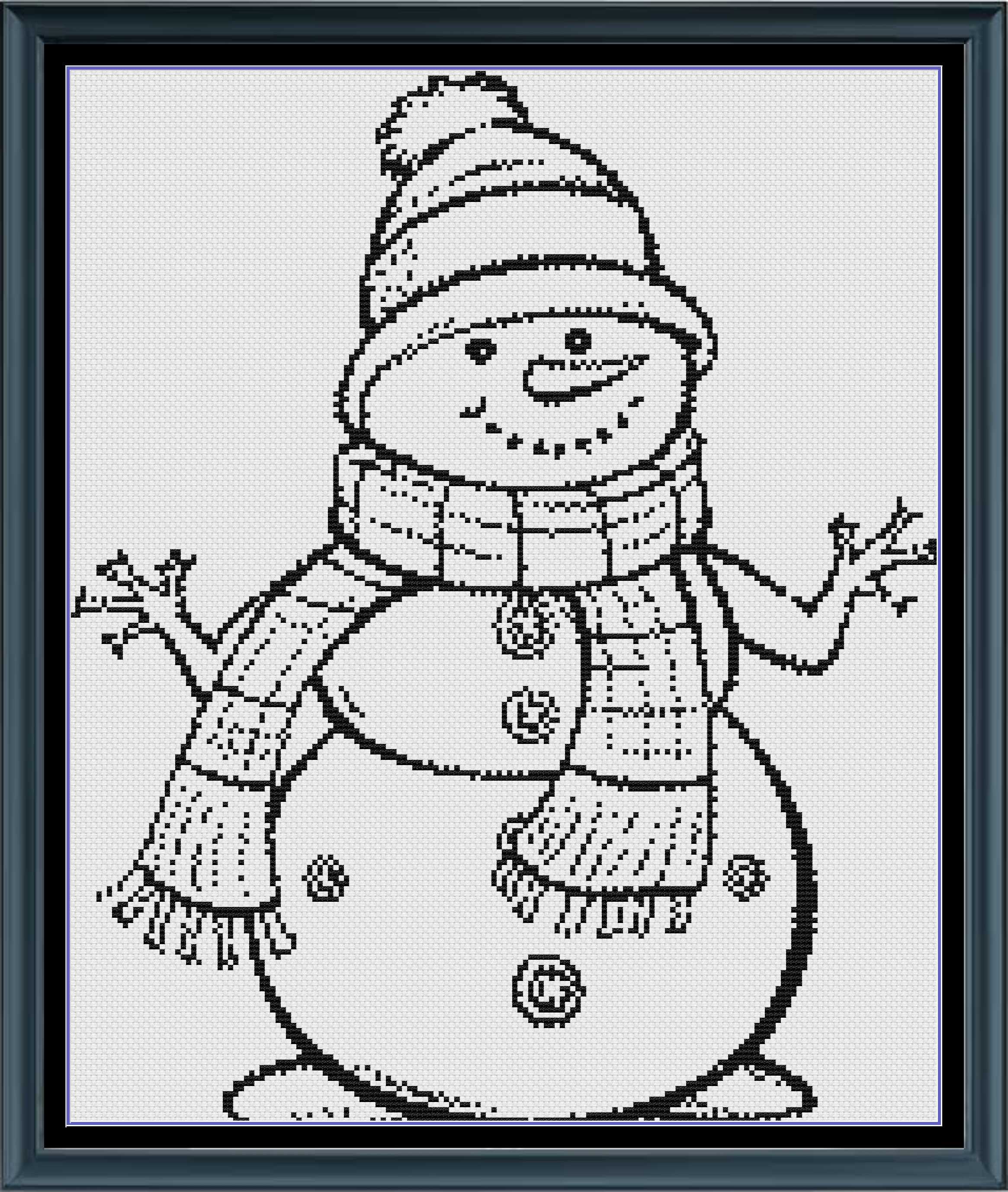 Stitching Jules Design Cross Stitch Pattern Snowman Winter Snow Medium Monochrome Counted Cross-Stitch Pattern | Instant Download PDF
