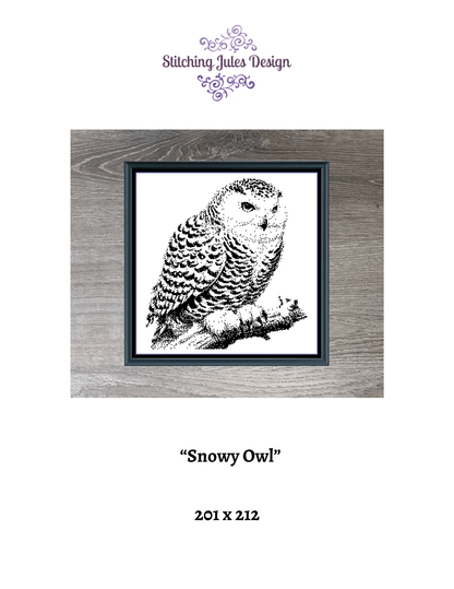 Stitching Jules Design Cross Stitch Pattern Snowy Owl Wildlife Bird Winter Monochrome Blackwork Counted Cross Stitch Pattern Digital Download