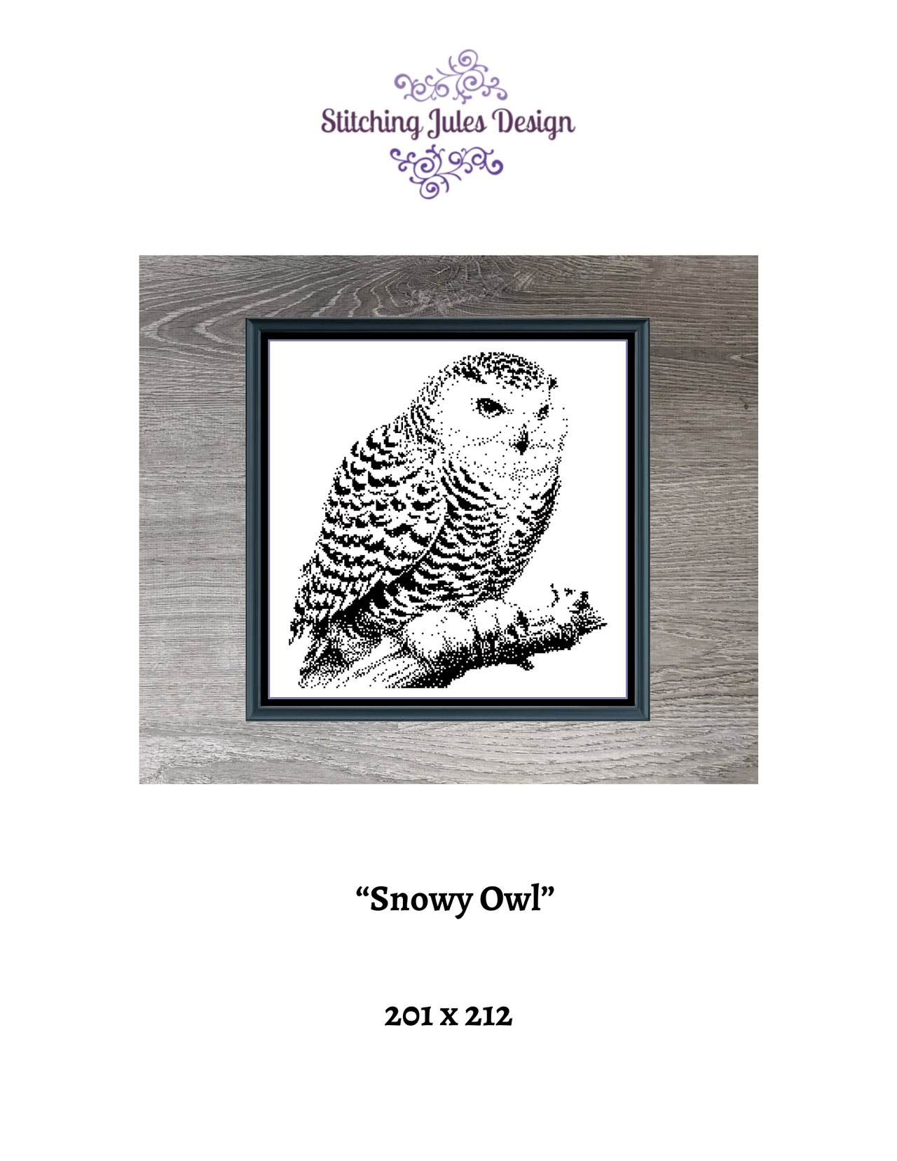 Stitching Jules Design Cross Stitch Pattern Snowy Owl Wildlife Bird Winter Monochrome Blackwork Counted Cross Stitch Pattern Digital Download