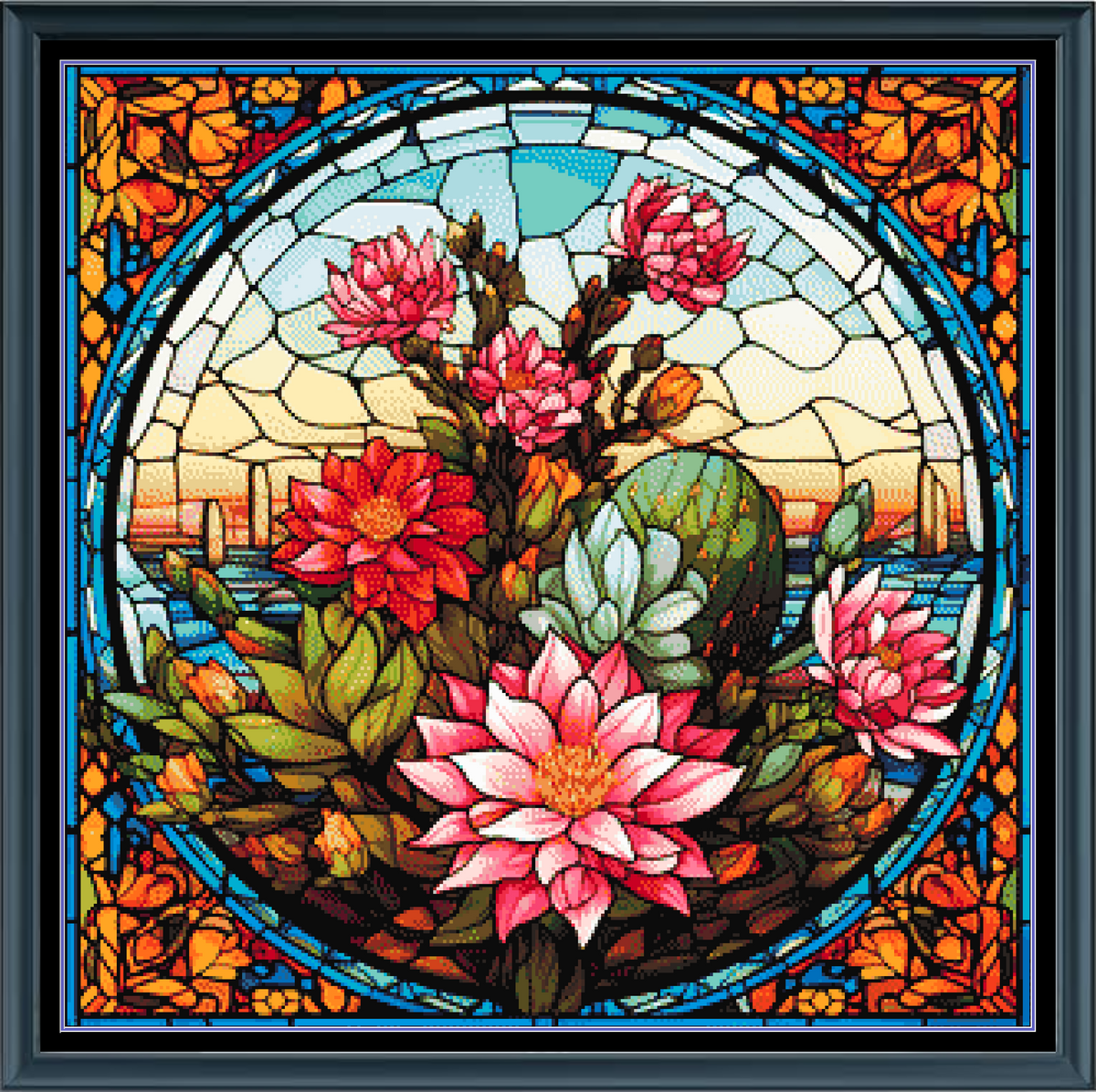 Southwestern Desert Flowers Full Coverage Stained Glass Style Counted ...
