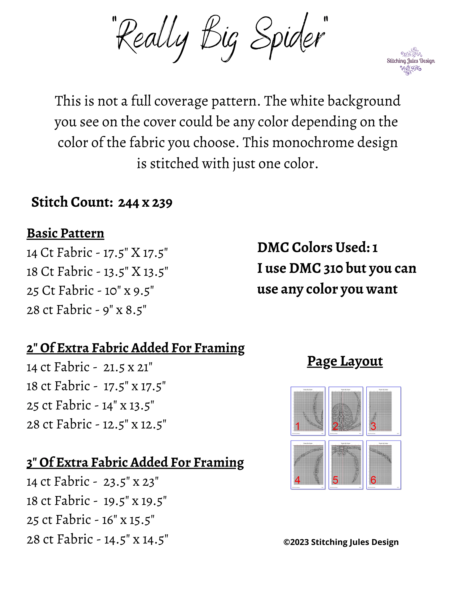 Stitching Jules Design Cross Stitch Pattern Spider Cross Stitch Pattern | Scary Cross Stitch Pattern | Blackwork | Instant PDF Download And Physical Pattern Options