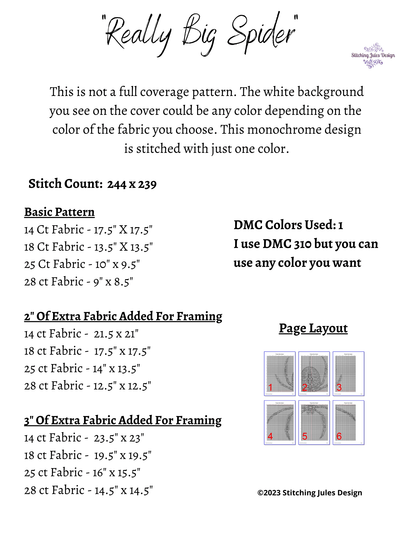 Stitching Jules Design Cross Stitch Pattern Spider Cross Stitch Pattern | Scary Cross Stitch Pattern | Blackwork | Instant PDF Download And Physical Pattern Options