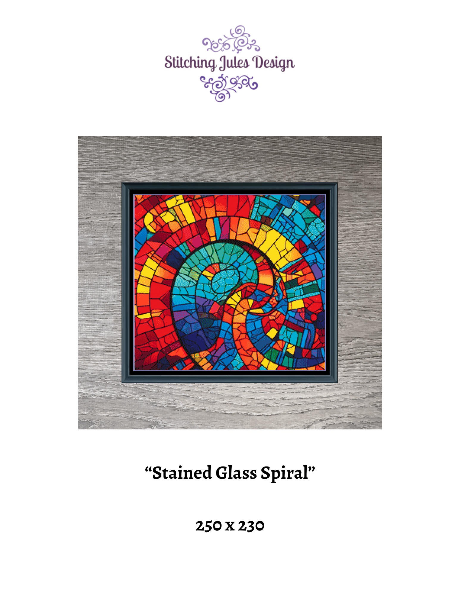 Stitching Jules Design Cross Stitch Pattern Spiral Colorful Stained Glass Full Coverage Counted Cross Stitch Pattern Digital Download