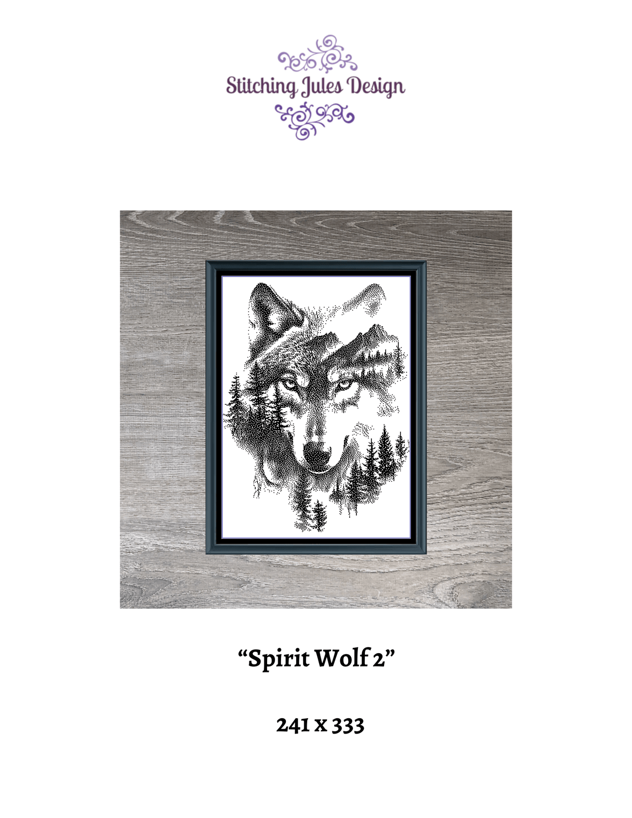 Stitching Jules Design Cross Stitch Pattern Spirit Wolf 2 Animal Wildlife Monochrome Blackwork Counted Cross Stitch Pattern Instant Digital Download