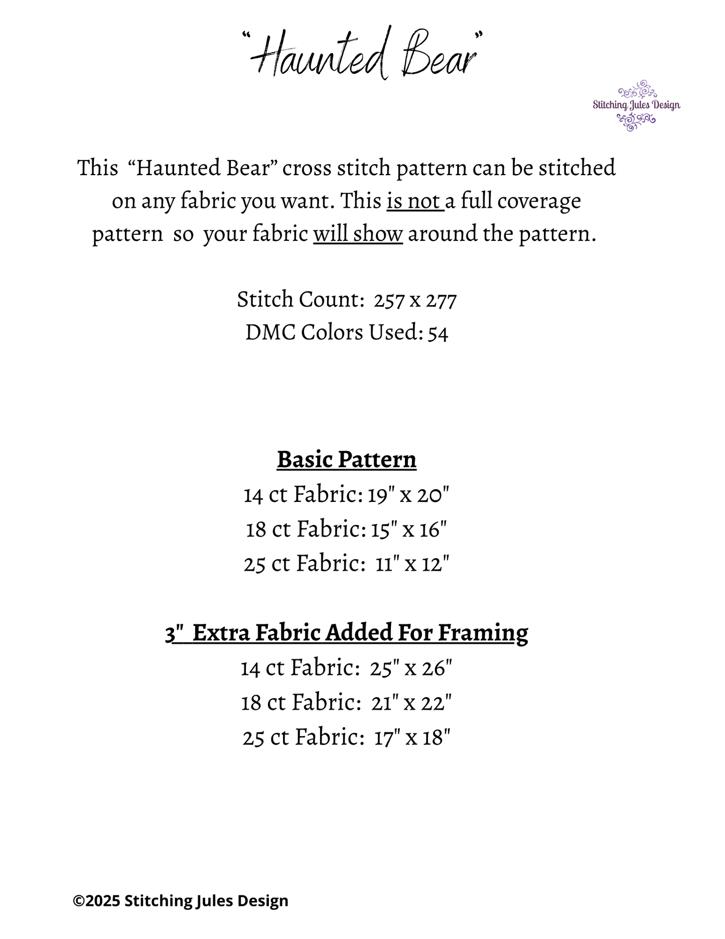 Stitching Jules Design Cross Stitch Pattern Spooky Bear Haunted House Halloween Counted Cross-Stitch Pattern (Digital Download)