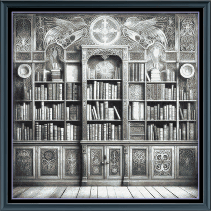 Stitching Jules Design Cross Stitch Pattern Spooky Library Vintage Greyscale Full Coverage Large Counted Cross Stitch Pattern (Digital Download)