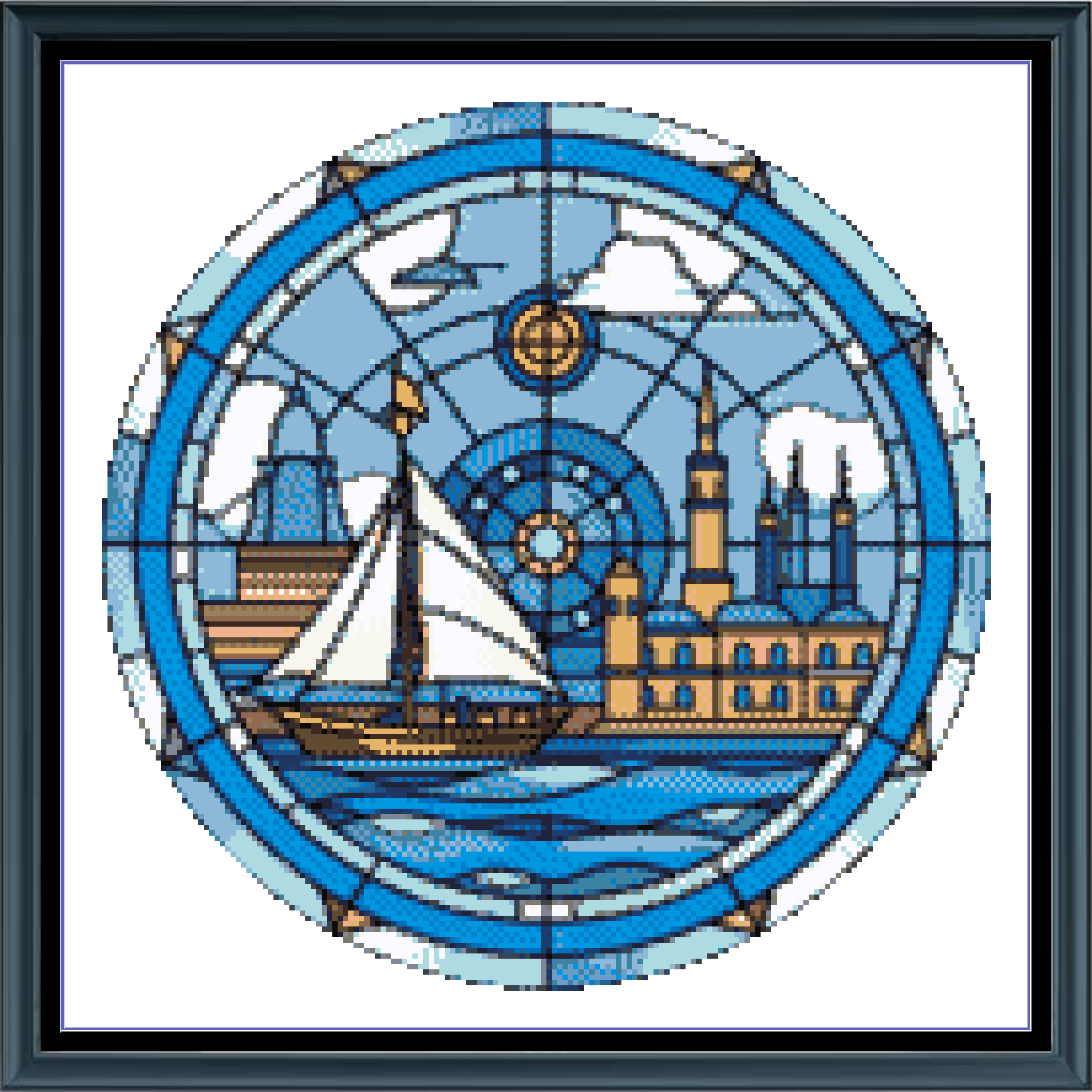 Stitching Jules Design Cross Stitch Pattern Stained Glass Harbor Lighthouse Nautical Circular Counted Cross Stitch Pattern Digital Download