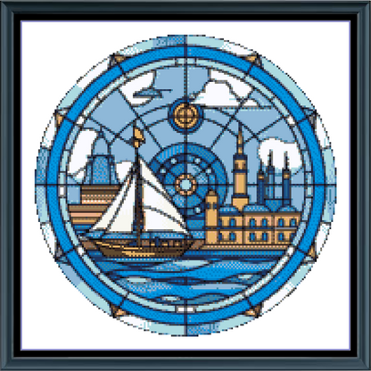 Stitching Jules Design Cross Stitch Pattern Stained Glass Harbor Lighthouse Nautical Circular Counted Cross Stitch Pattern Digital Download