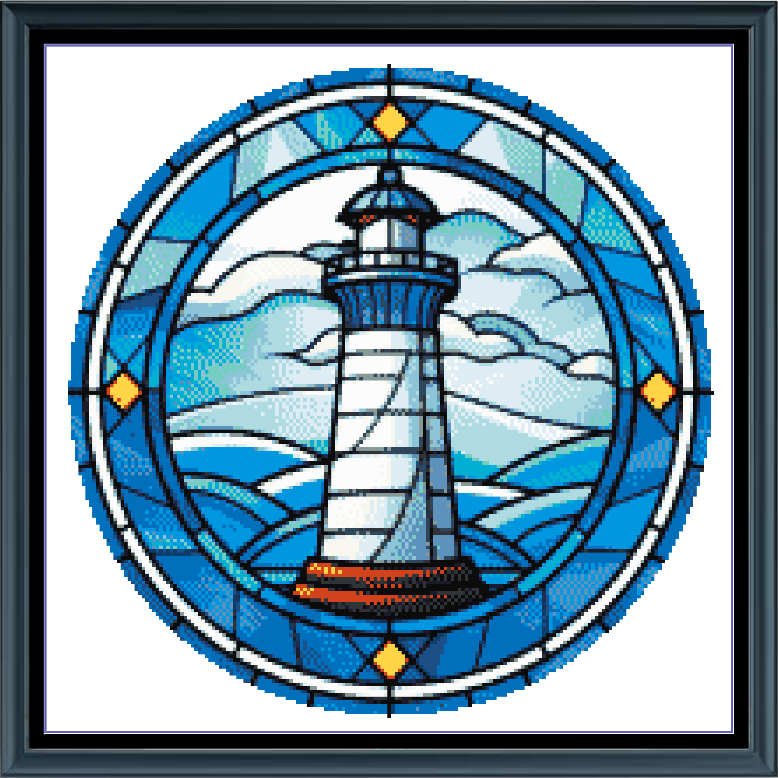 Stitching Jules Design Cross Stitch Pattern Stained Glass Ocean Harbor Lighthouse Counted Cross Stitch Pattern Digital Download