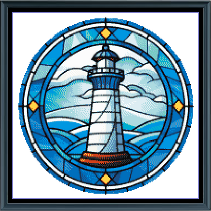 Stitching Jules Design Cross Stitch Pattern Stained Glass Ocean Harbor Lighthouse Counted Cross Stitch Pattern Digital Download