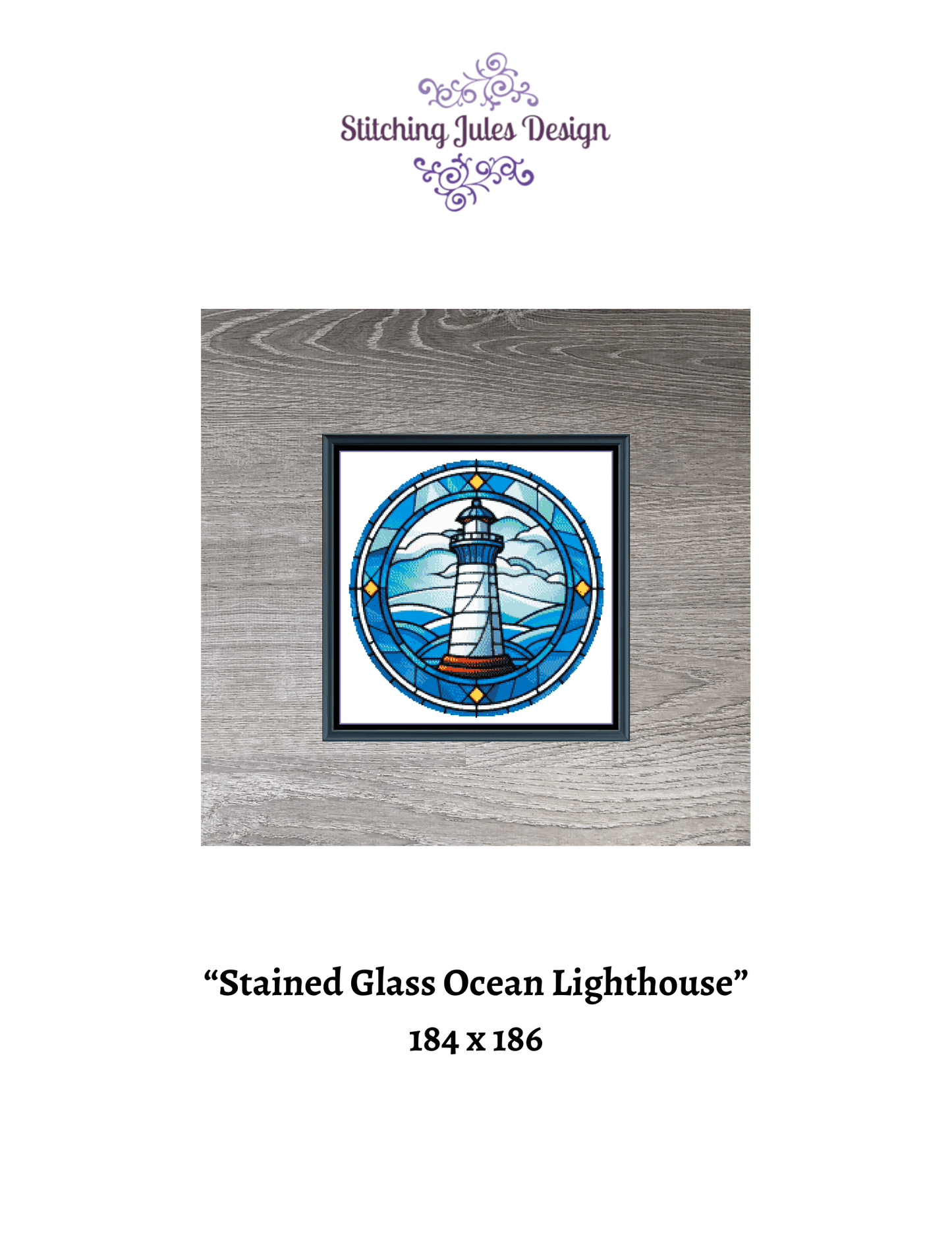Stitching Jules Design Cross Stitch Pattern Stained Glass Ocean Harbor Lighthouse Counted Cross Stitch Pattern Digital Download
