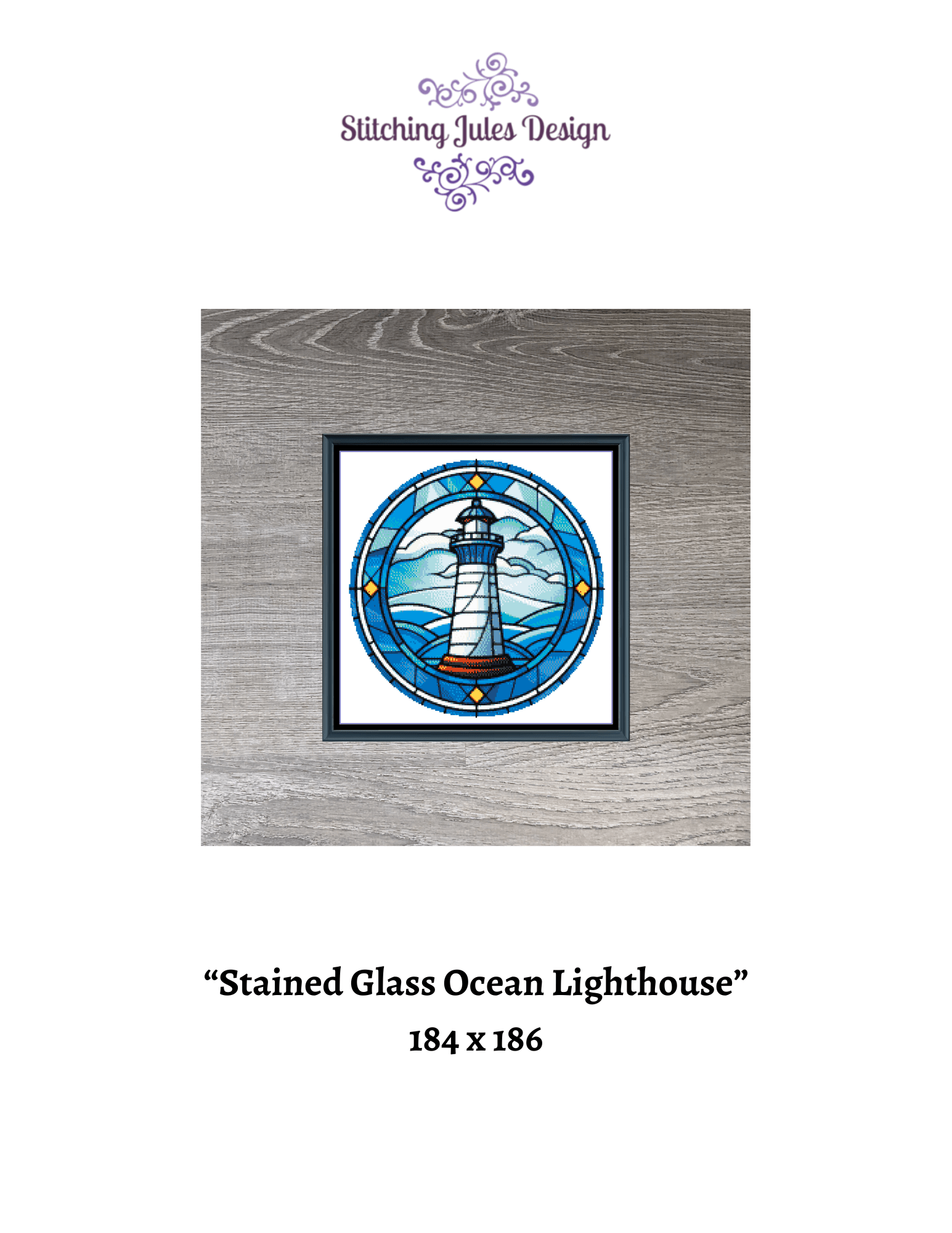 Stitching Jules Design Cross Stitch Pattern Stained Glass Ocean Harbor Lighthouse Counted Cross Stitch Pattern Digital Download