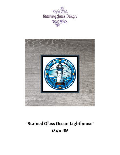 Stitching Jules Design Cross Stitch Pattern Stained Glass Ocean Harbor Lighthouse Counted Cross Stitch Pattern Digital Download