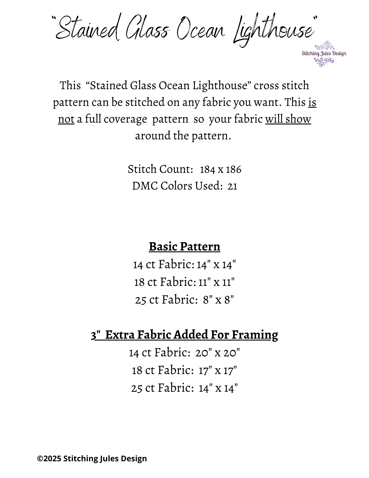 Stitching Jules Design Cross Stitch Pattern Stained Glass Ocean Harbor Lighthouse Counted Cross Stitch Pattern Digital Download
