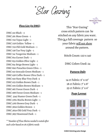 Stitching Jules Design Cross Stitch Pattern Star Gazing Memorial Cross Stitch Pattern | Astronomy Cross Stitch Pattern | Physical And Digital PDF Download Pattern Options