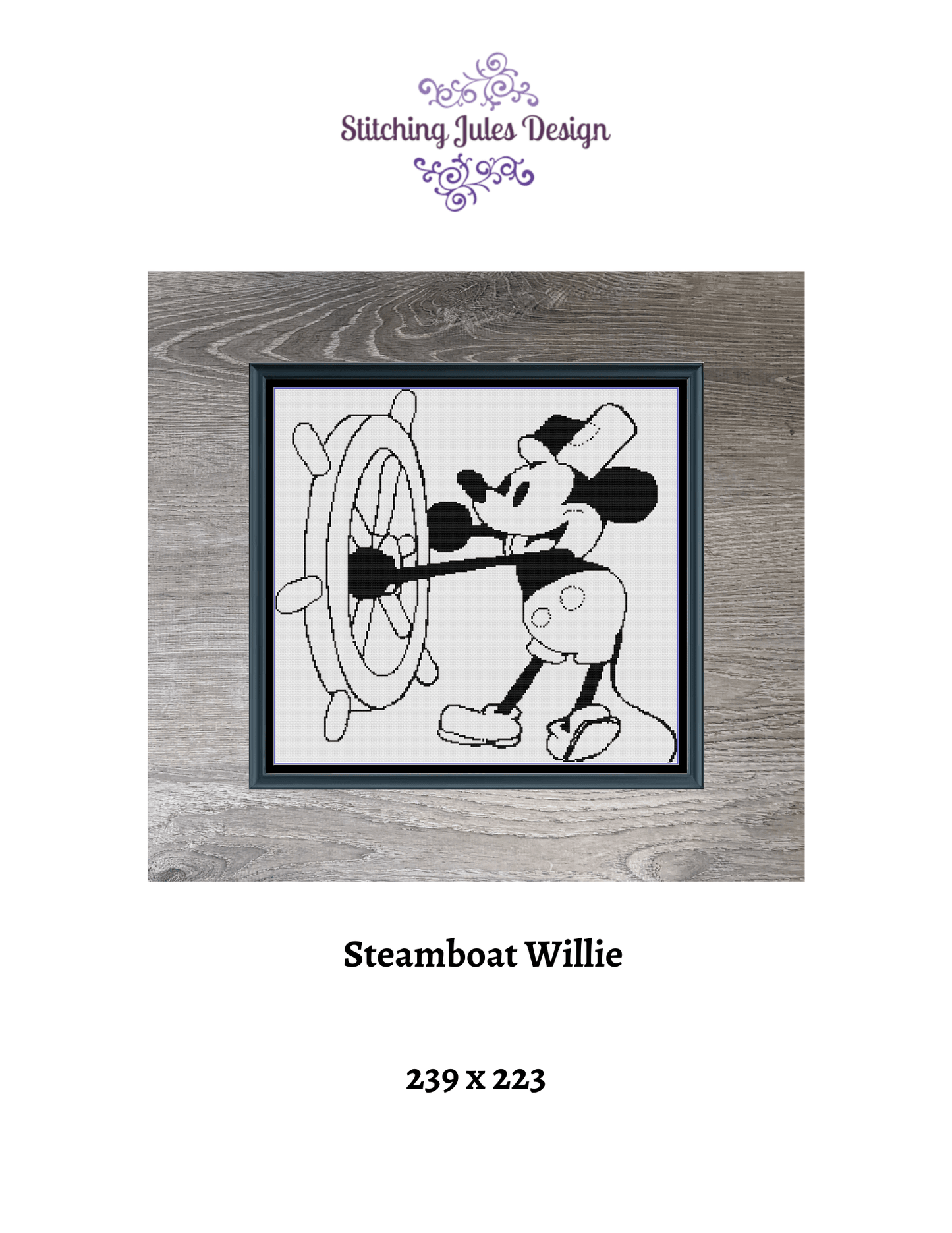 Stitching Jules Design Cross Stitch Pattern Steamboat Willie Monochrome Counted Cross-Stitch Pattern | Instant Download PDF