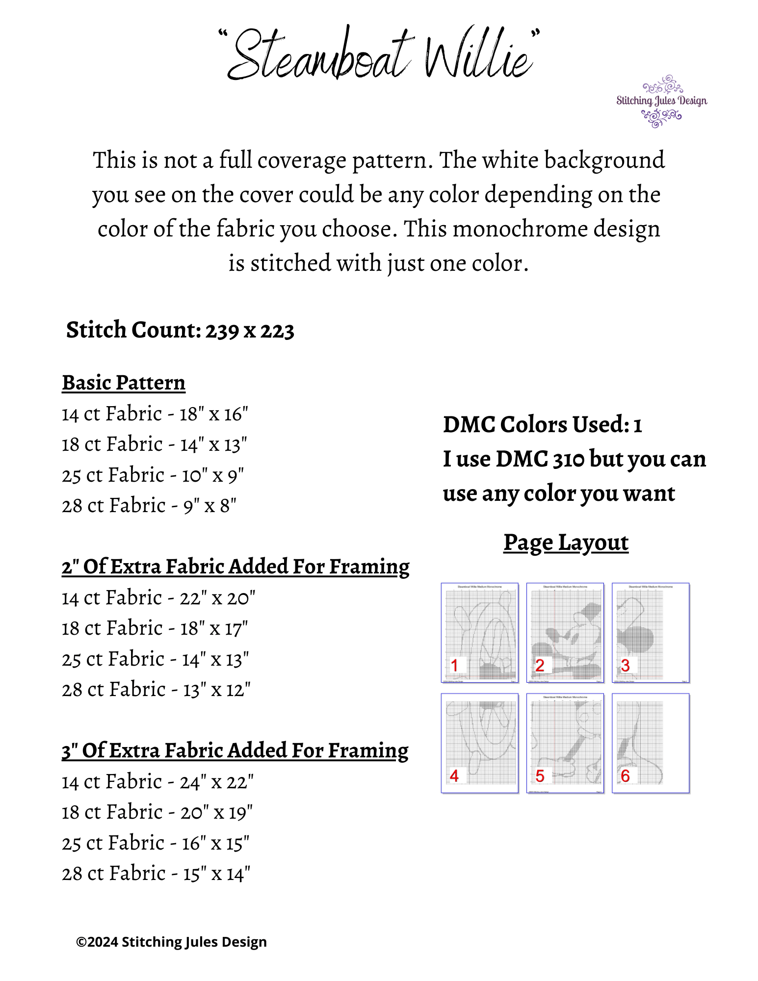 Stitching Jules Design Cross Stitch Pattern Steamboat Willie Monochrome Counted Cross-Stitch Pattern | Instant Download PDF