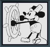 Thumbnail for Stitching Jules Design Cross Stitch Pattern Steamboat Willie Monochrome Counted Cross-Stitch Pattern | Instant Download PDF