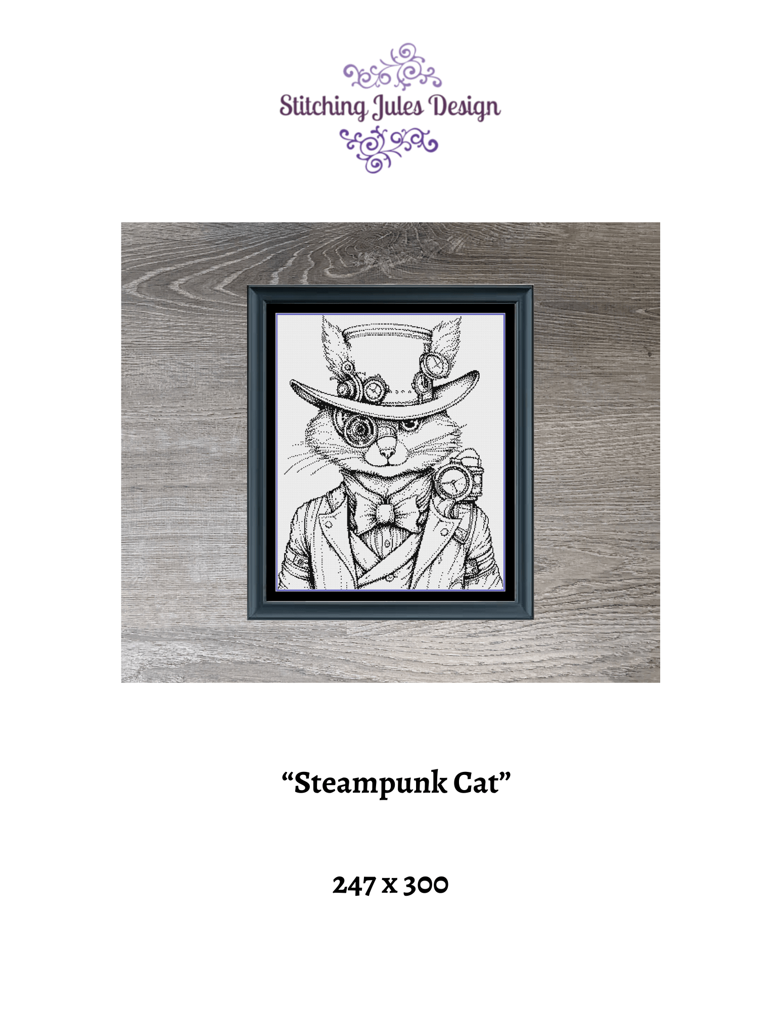 Stitching Jules Design Cross Stitch Pattern Steampunk Cat Counted Cross Stitch Pattern | Monochrome Blackwork | Instant Download PDF