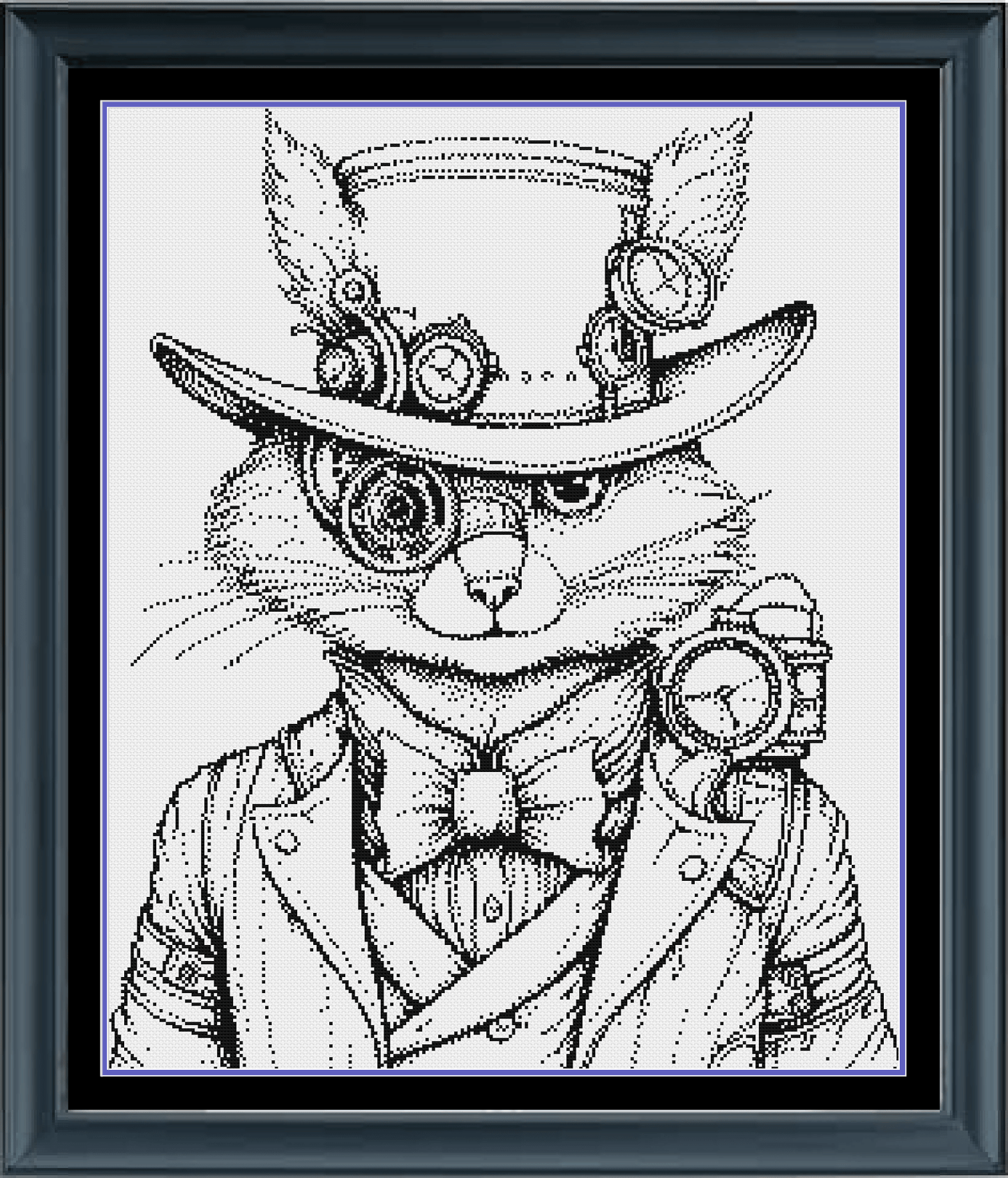 Stitching Jules Design Cross Stitch Pattern Steampunk Cat Counted Cross Stitch Pattern | Monochrome Blackwork | Instant Download PDF