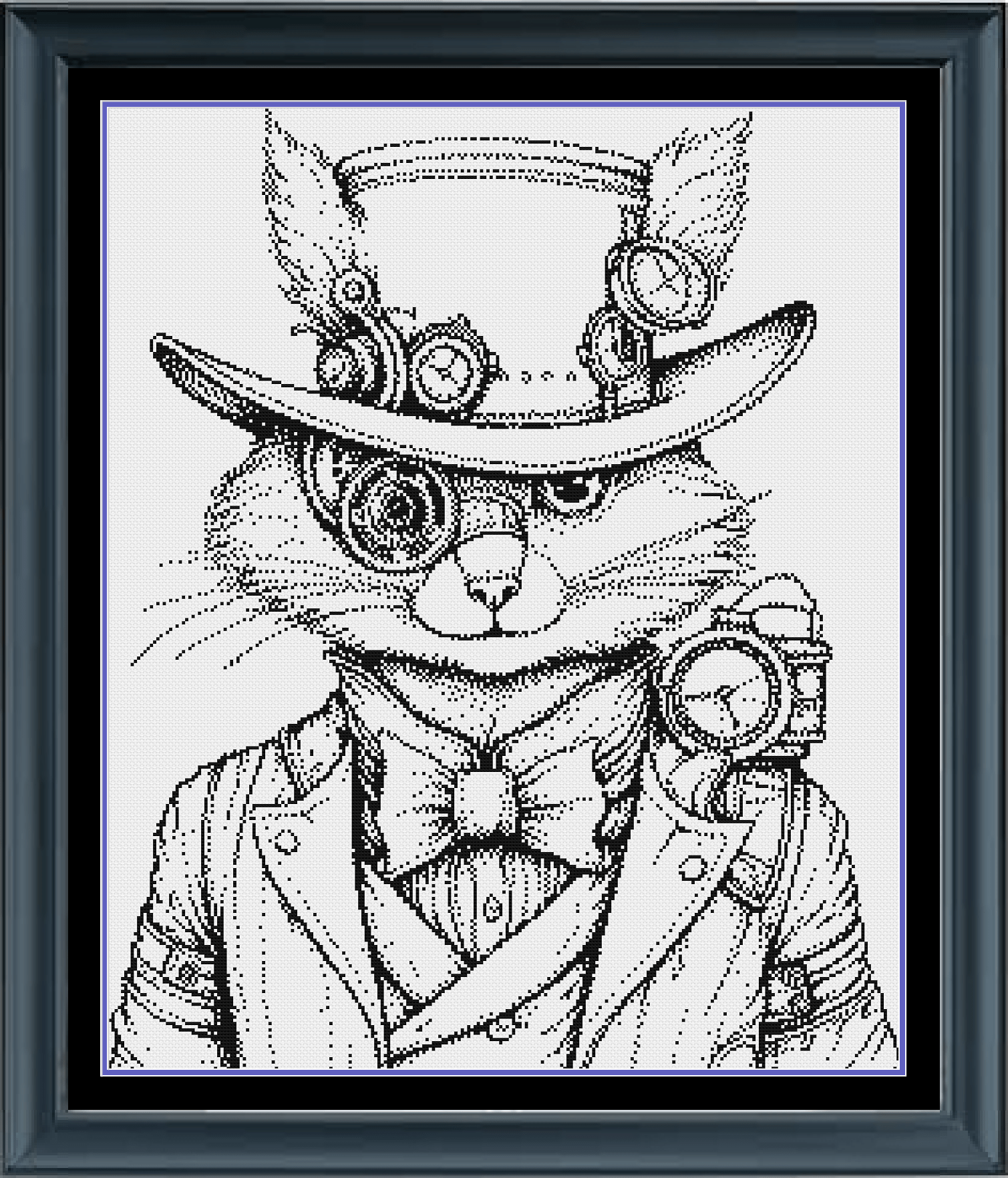 Stitching Jules Design Cross Stitch Pattern Steampunk Cat Counted Cross Stitch Pattern | Monochrome Blackwork | Instant Download PDF