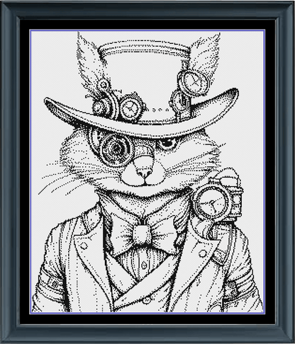 Stitching Jules Design Cross Stitch Pattern Steampunk Cat Counted Cross Stitch Pattern | Monochrome Blackwork | Instant Download PDF
