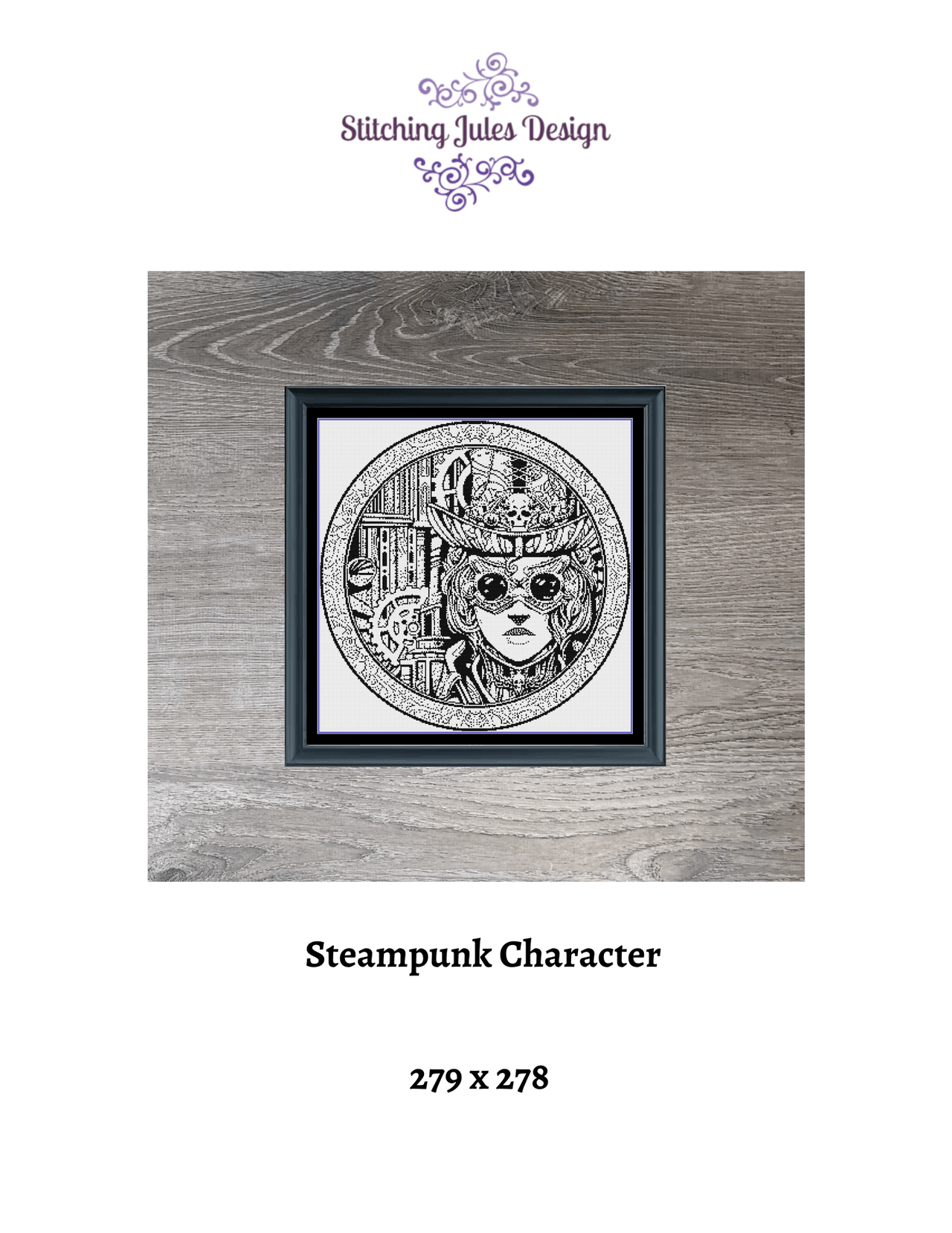 Stitching Jules Design Cross Stitch Pattern Steampunk character monochrome