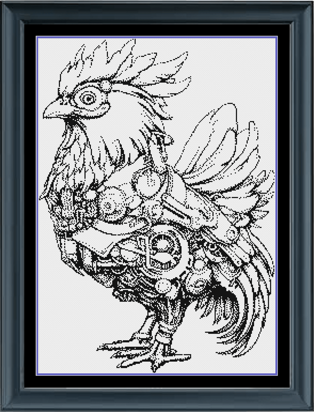 Stitching Jules Design Cross Stitch Pattern Steampunk Chicken Counted Cross Stitch Pattern | Monochrome | Instant Download PDF