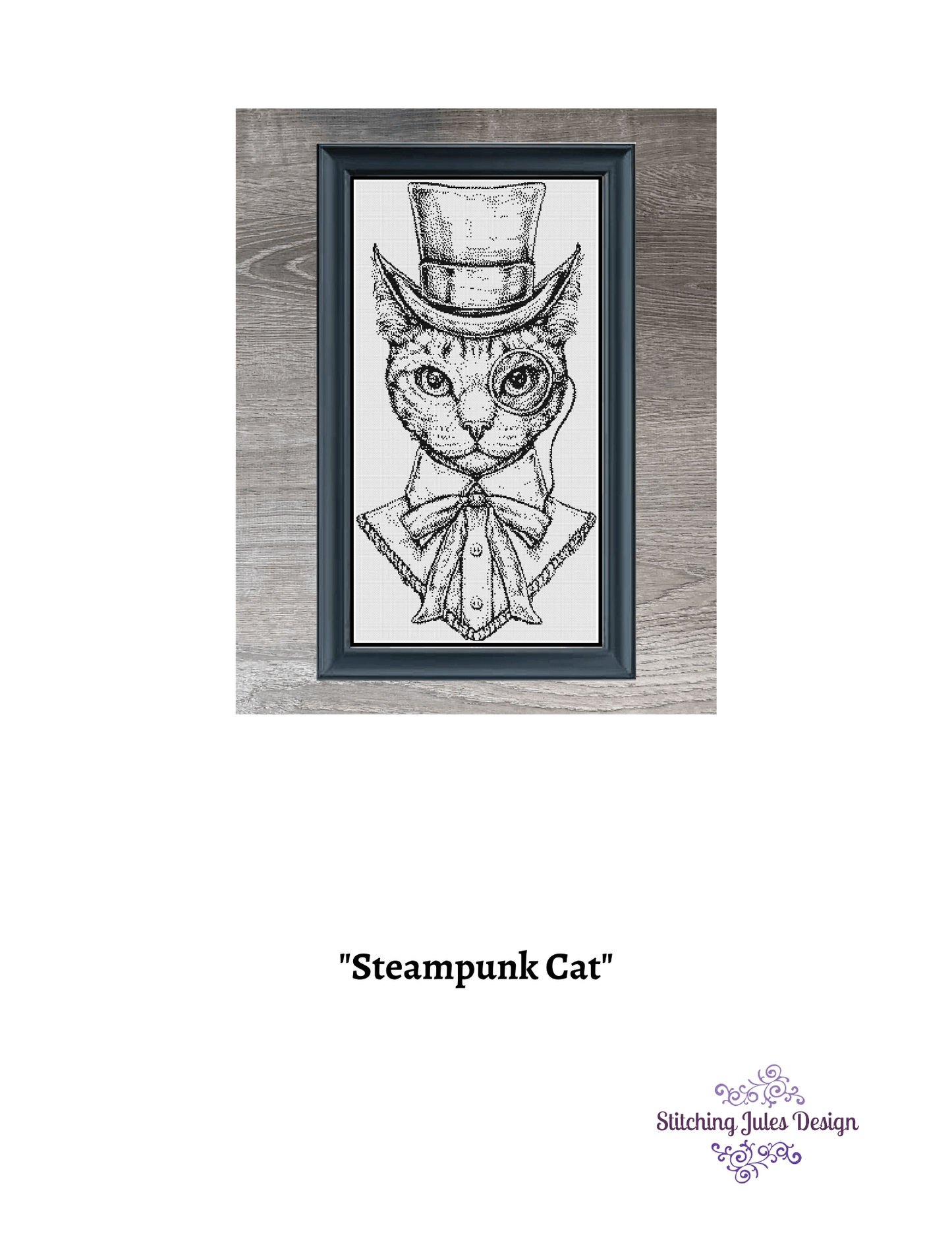 Stitching Jules Design Cross Stitch Pattern Steampunk Cross Stitch Pattern | Cat Cross Stitch Pattern | Blackwork | Instant PDF Download And Physical Pattern Options