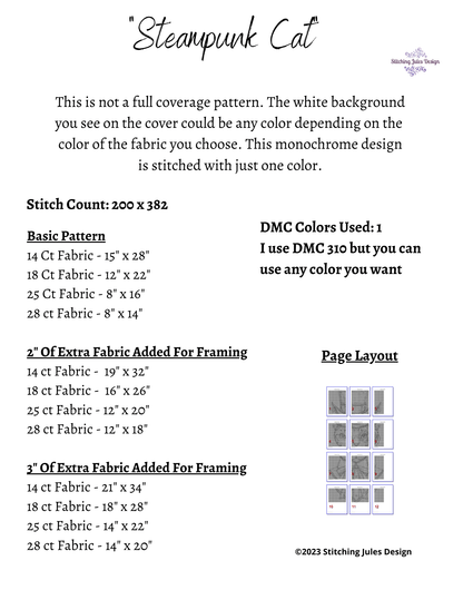 Stitching Jules Design Cross Stitch Pattern Steampunk Cross Stitch Pattern | Cat Cross Stitch Pattern | Blackwork | Instant PDF Download And Physical Pattern Options