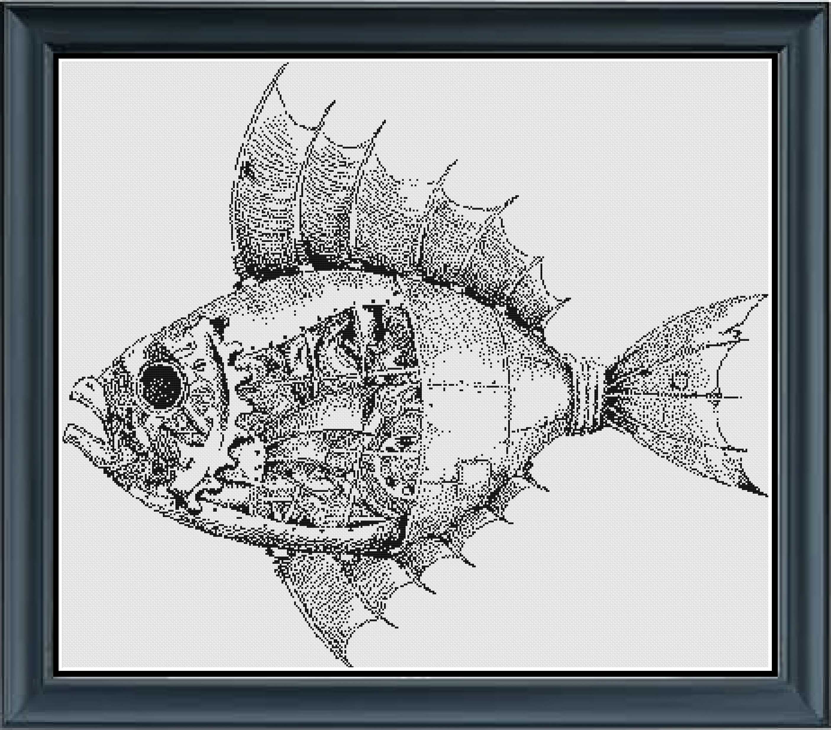 Stitching Jules Design Cross Stitch Pattern Steampunk Fish Monochrome Cross Stitch Pattern Instant PDF Download
