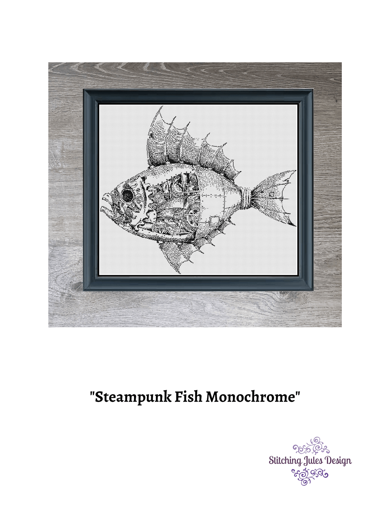 Stitching Jules Design Cross Stitch Pattern Steampunk Fish Monochrome Cross Stitch Pattern Instant PDF Download