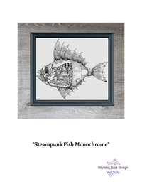 Thumbnail for Stitching Jules Design Cross Stitch Pattern Steampunk Fish Monochrome Cross Stitch Pattern Instant PDF Download