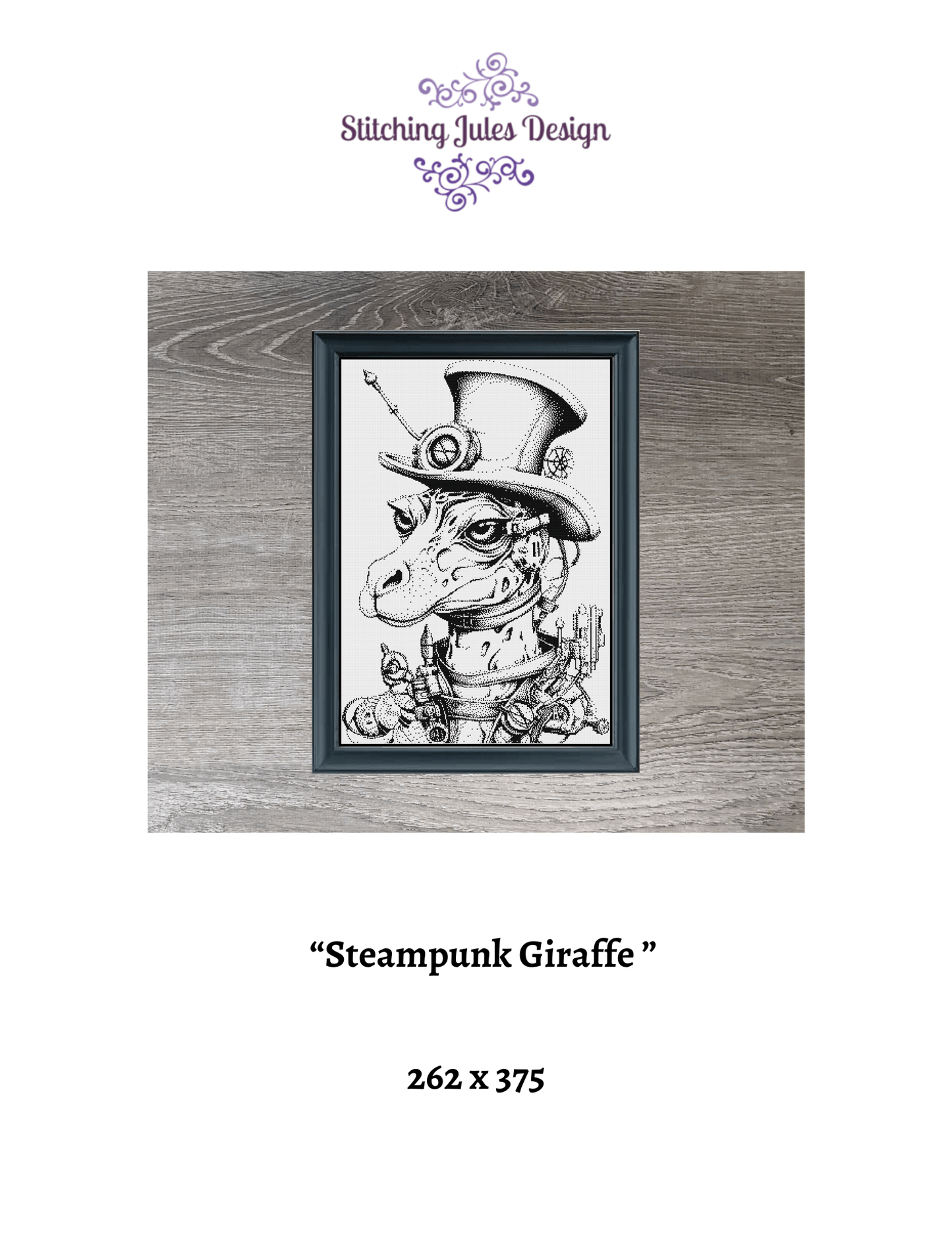 Stitching Jules Design Cross Stitch Pattern Steampunk Giraffe Counted Cross Stitch Pattern | Cool Cross Stitch | Monochrome Blackwork | Instant Download PDF
