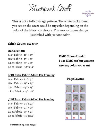 Stitching Jules Design Cross Stitch Pattern Steampunk Giraffe Counted Cross Stitch Pattern | Cool Cross Stitch | Monochrome Blackwork | Instant Download PDF