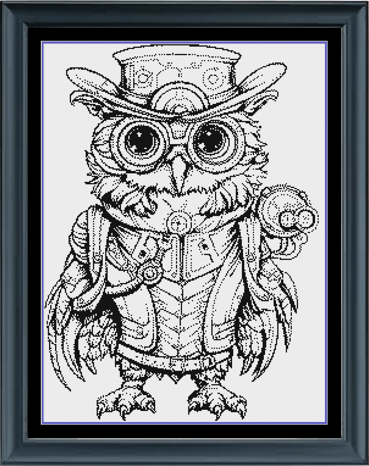 Stitching Jules Design Cross Stitch Pattern Steampunk Monochrome Owl Counted Cross Stitch Pattern | Instant Download PDF