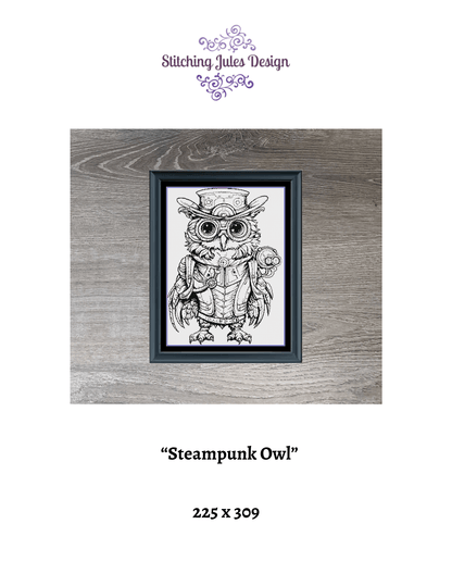 Stitching Jules Design Cross Stitch Pattern Steampunk Monochrome Owl Counted Cross Stitch Pattern | Instant Download PDF