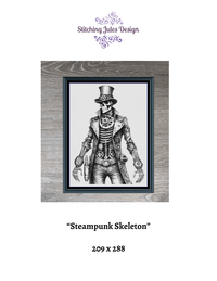 Thumbnail for Stitching Jules Design Cross Stitch Pattern Steampunk Skeleton Halloween Cool Gothic Counted Cross Stitch Pattern Digital Download