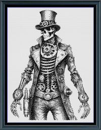 Thumbnail for Stitching Jules Design Cross Stitch Pattern Steampunk Skeleton Halloween Cool Gothic Counted Cross Stitch Pattern Digital Download