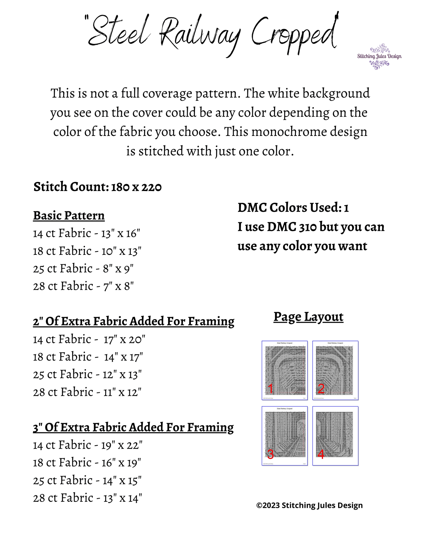 Stitching Jules Design Cross Stitch Pattern Steel Railway Smaller Cross Stitch Pattern | Instant PDF Download