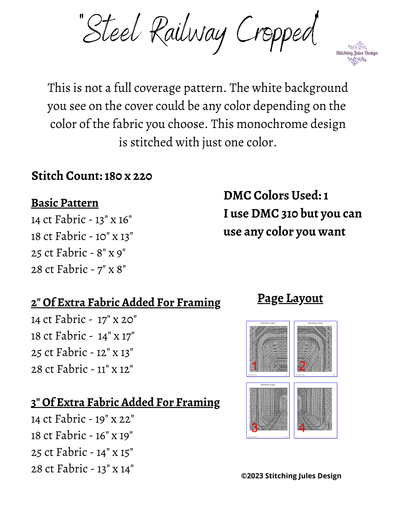 Stitching Jules Design Cross Stitch Pattern Steel Railway Smaller Cross Stitch Pattern | Instant PDF Download