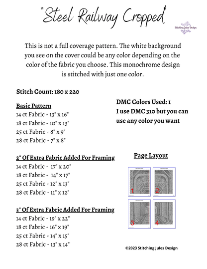Stitching Jules Design Cross Stitch Pattern Steel Railway Smaller Cross Stitch Pattern | Instant PDF Download