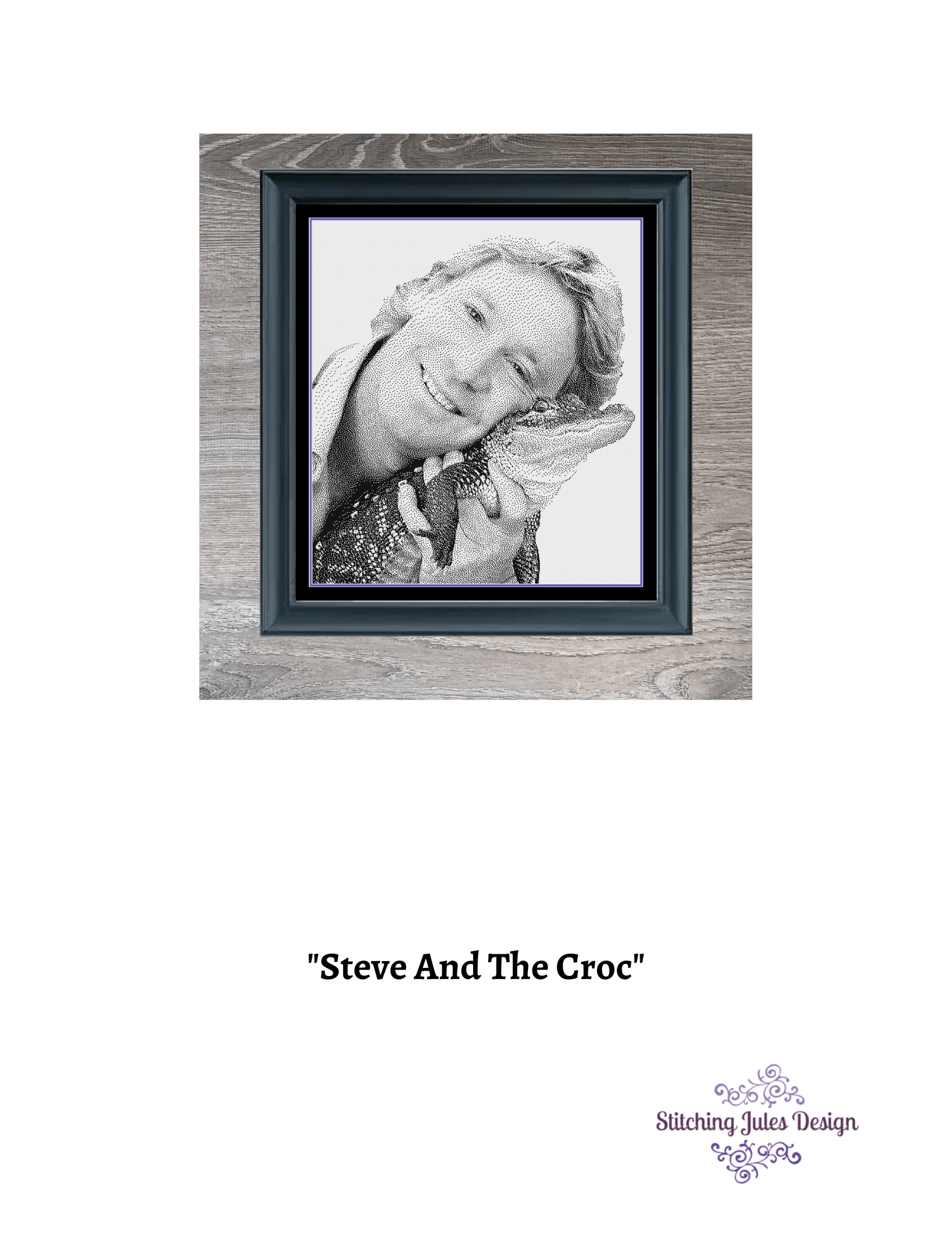 Stitching Jules Design Cross Stitch Pattern Steve Irwin Australian Crocodile Monochrome Cross Stitch Needlepoint Embroidery Pattern - Instant Download - Pattern Keeper Ready