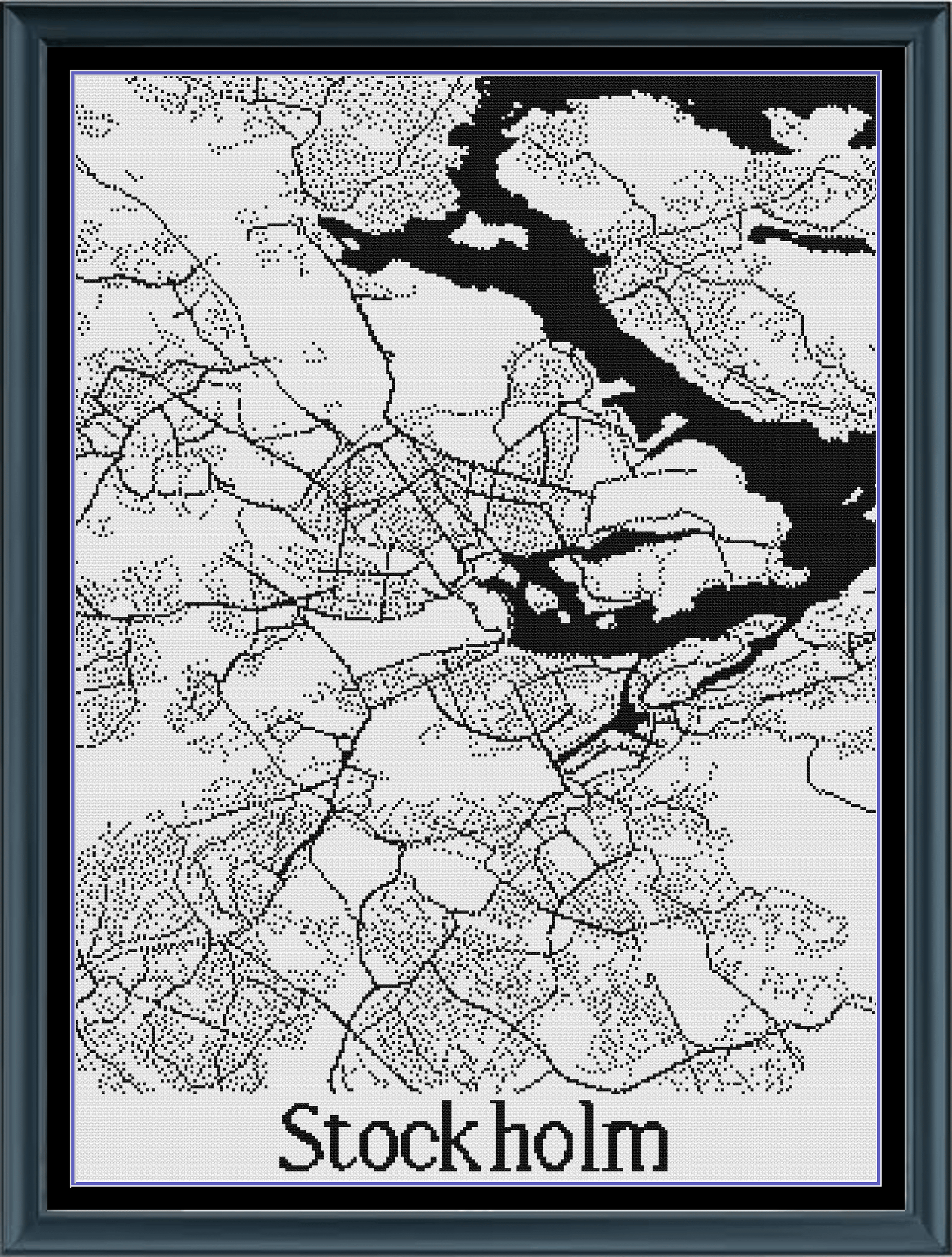 Stitching Jules Design Cross Stitch Pattern Stockholm Sweden City Street Map Monochrome Counted Cross Stitch Pattern (Digital Download)